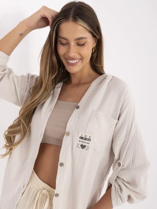 Koszula Muślinowa Damska Beżowa z Kapturem – ITALY MODA | Stylowy Wieszak