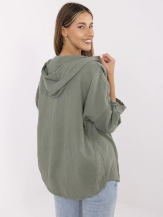 Koszula Muślinowa Damska Khaki z Kapturem – ITALY MODA | Stylowy Wieszak