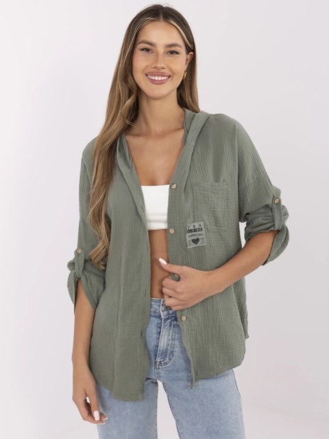 Koszula khaki z kapturem i guzikami – styl casual Koszula khaki z kapturem i guzikami – styl casual