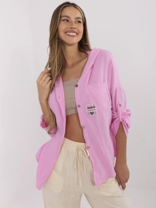 Koszula Muślinowa Damska Różowa z Kapturem – ITALY MODA | Stylowy Wieszak