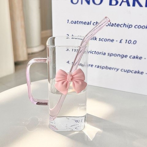 Szklanka prostokątna z kokardką z przykrywką i słomką, 1szt 400ml SZK87 Szklanka prostokątna z kokardką z przykrywką i słomką, 1szt 400ml SZK87
