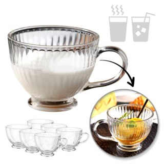 Zestaw 6 Szklanek z Uchem 460 ml – Szkło Ryflowane, Eleganckie