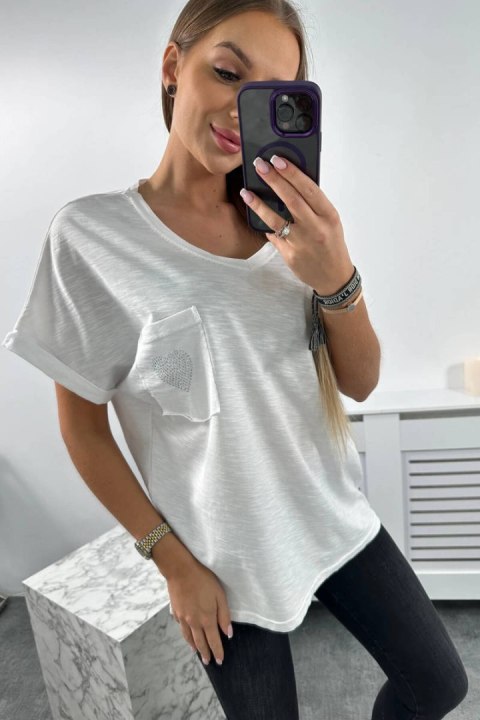 Bluzka bawełniana z kieszonką biała Bluzka bawełniana z kieszonką biała