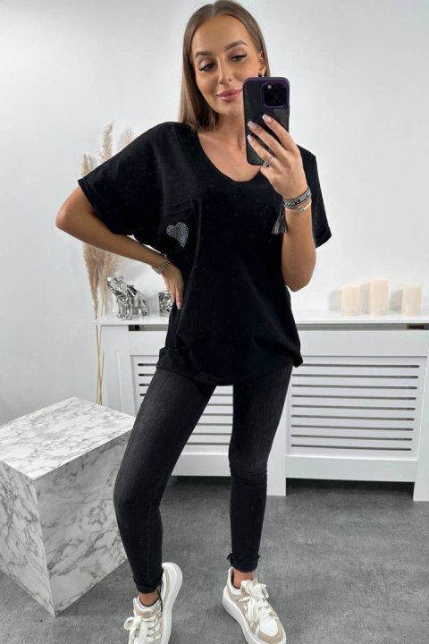 Bluzka bawełniana z kieszonką czarna Bluzka bawełniana z kieszonką czarna