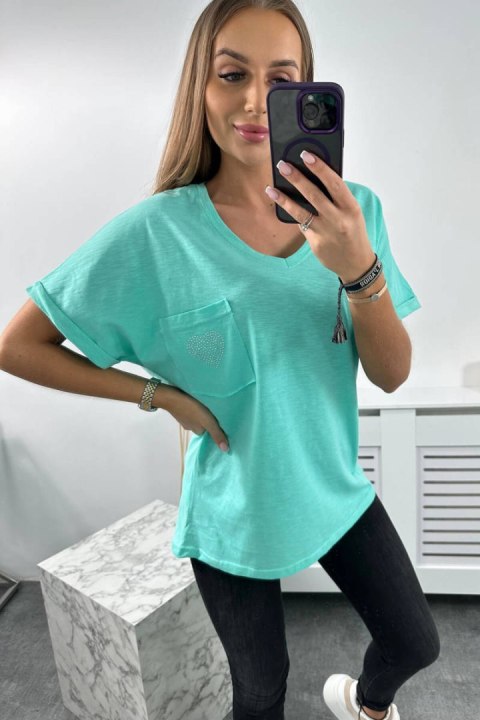 Bluzka bawełniana z kieszonką miętowa Bluzka bawełniana z kieszonką miętowa