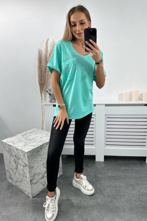 Bluzka bawełniana z kieszonką miętowa Bluzka bawełniana z kieszonką miętowa