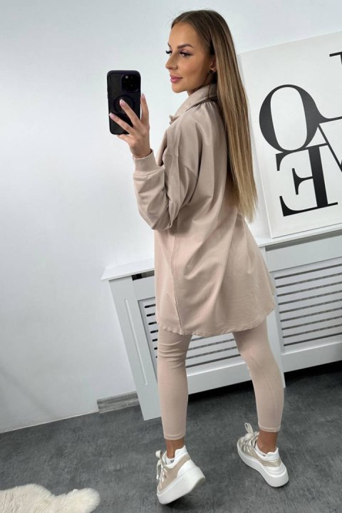 Komplet damski sportowy bluza, top i legginsy beżowy