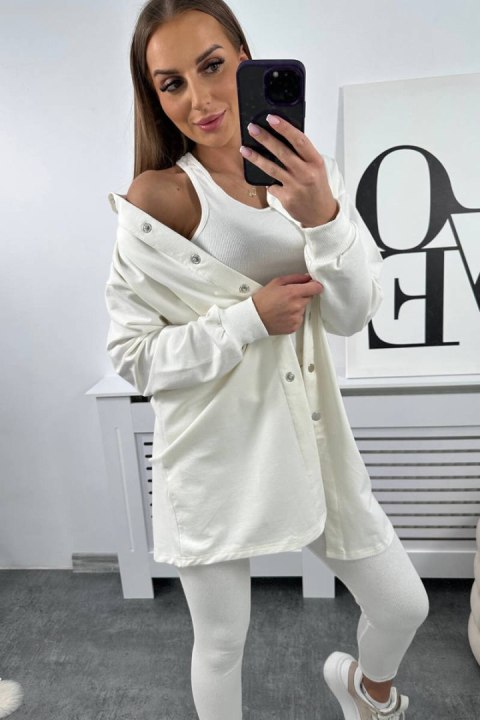 Komplet damski sportowy bluza, top i legginsy ecru