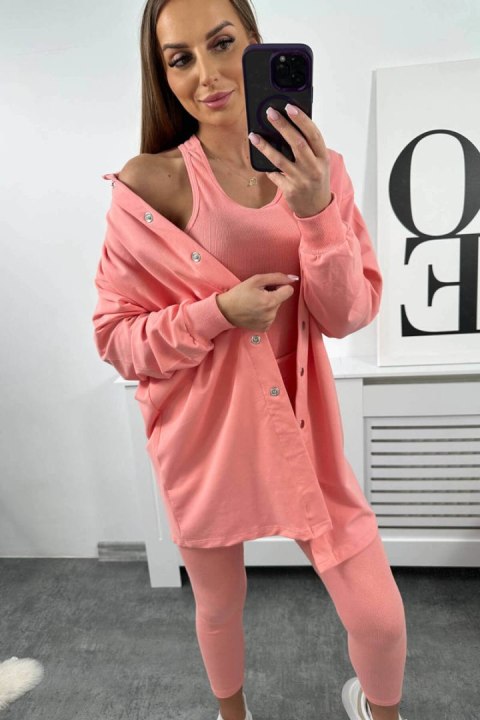 Komplet damski sportowy bluza, top i legginsy morelowy Komplet damski sportowy bluza, top i legginsy morelowy