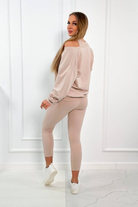 Komplet 3-częściowy bluza + top + legginsy beżowy
