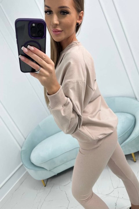 Komplet 3-częściowy bluza + top + legginsy beżowy