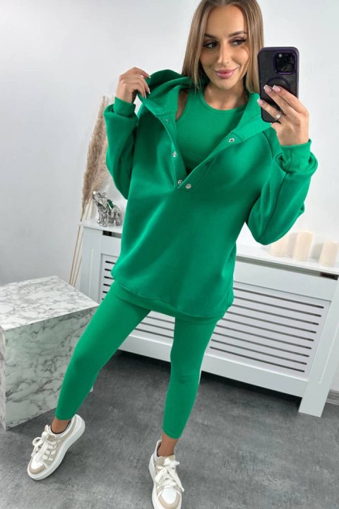 Komplet 3 w 1 bluza, top i legginsy zielony