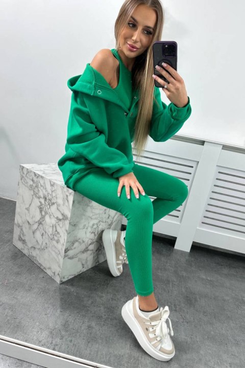 Komplet 3 w 1 bluza, top i legginsy zielony