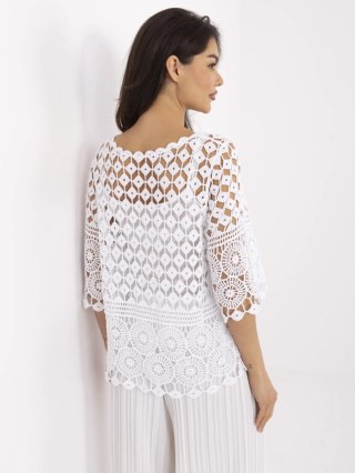 Biała Ażurowa Bluzka Boho 2w1 z Topem i Rękawem 3/4 – 100% Bawełna – Stylowy Wieszak