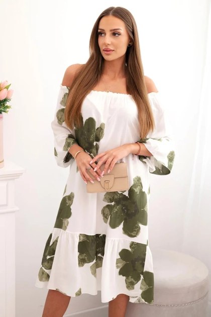 Sukienka Damska Hiszpanka w Kwiaty Khaki – Letnia Wiskozowa | Stylowy Wieszak