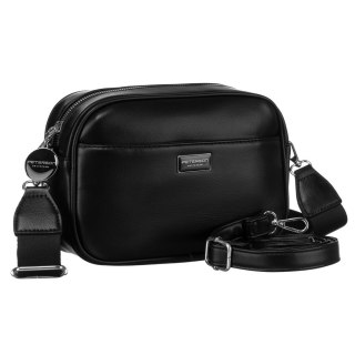 Czarna, klasyczna listonoszka damska crossbody z eko skóry dwa paski w komplecie Peterson