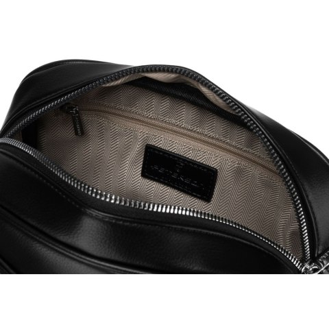 Czarna, klasyczna listonoszka damska crossbody z eko skóry dwa paski w komplecie Peterson