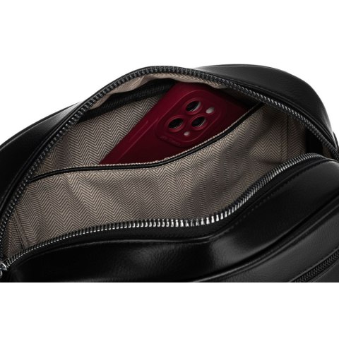 Czarna, klasyczna listonoszka damska crossbody z eko skóry dwa paski w komplecie Peterson