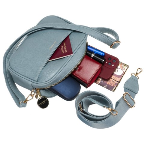 Niebieska listonoszka damska crossbody z wąskim i szerokim paskiem na ramię eko skóra Peterson