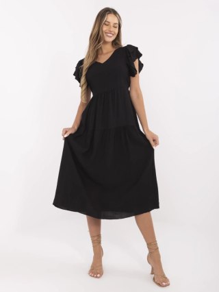 Czarna sukienka midi z falbanką i wiązaniem na plecach – ITALY MODA