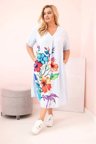 Sukienka damska Plus Size z wiskozy z kwiatowym nadrukiem niebieska