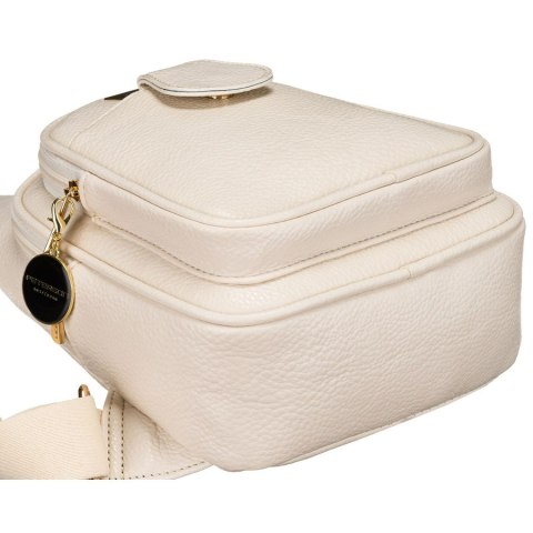 Beżowa saszetka damska z szerokim materiałowym paskiem crossbody plecak na jedno ramię eko skóra Peterson