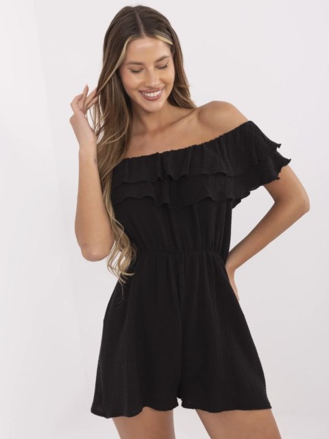 Stylizacja casual z czarnym kombinezonem hiszpanka z bawełny Stylizacja casual z czarnym kombinezonem hiszpanka z bawełny