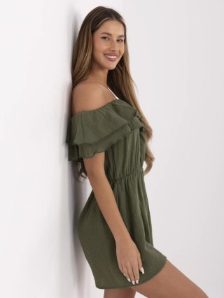 Khaki muślinowy kombinezon hiszpanka z falbaną – Stylowy Wieszak
