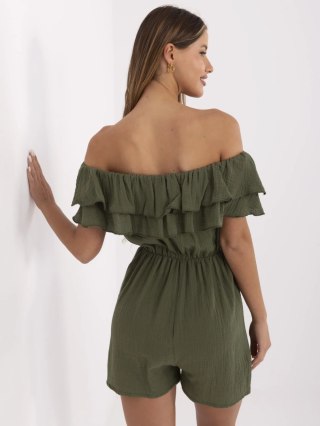 Khaki muślinowy kombinezon hiszpanka z falbaną – Stylowy Wieszak