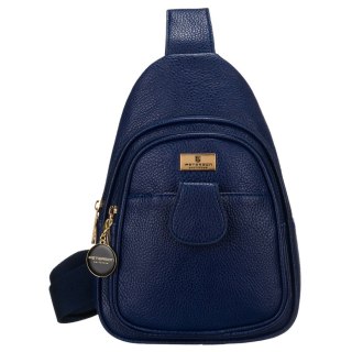 Mała miejska saszetka damska na ramię lub przez ramię crossbody granatowa ze złotymi okuciami eko skóra Peterson