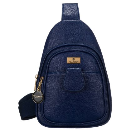 Mała miejska saszetka damska na ramię lub przez ramię crossbody granatowa ze złotymi okuciami eko skóra Peterson