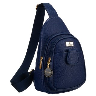 Mała miejska saszetka damska na ramię lub przez ramię crossbody granatowa ze złotymi okuciami eko skóra Peterson