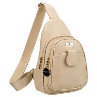 Modna i funkcjonalna beżowa saszetka damska crossbody z eko skóry Peterson