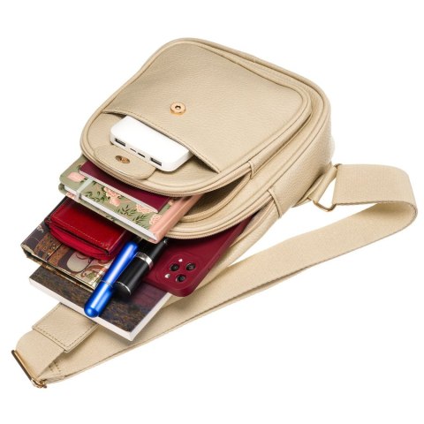 Modna i funkcjonalna beżowa saszetka damska crossbody z eko skóry Peterson