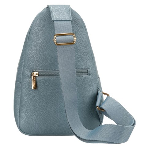 Niebieska stylowa mała saszetka damska z eko skóry zdobionej złotymi okuciami nerka crossbody Peterson
