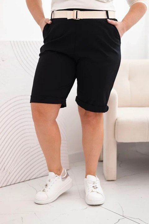 Spodenki damskie bawełniane Plus Size z paskiem czarne Spodenki damskie bawełniane Plus Size z paskiem czarne