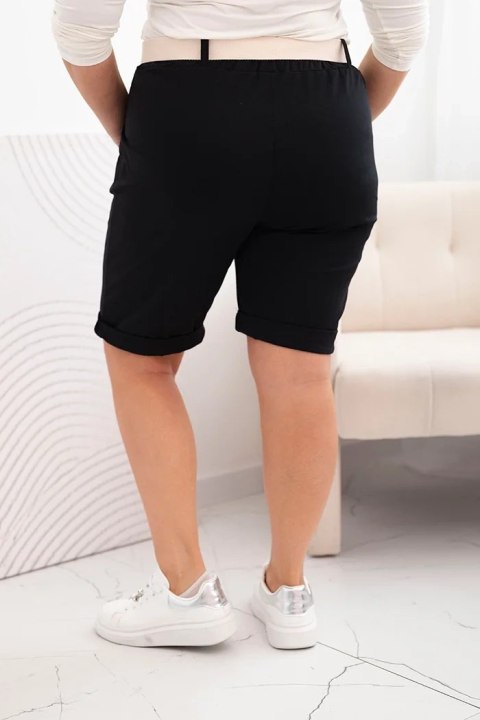 Spodenki damskie bawełniane Plus Size z paskiem czarne Spodenki damskie bawełniane Plus Size z paskiem czarne