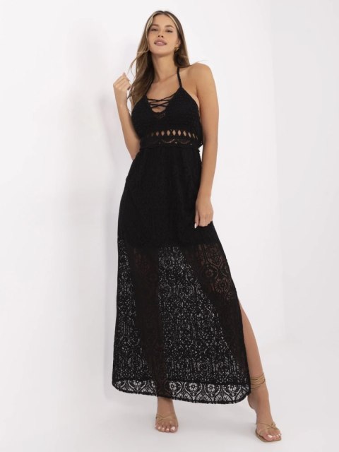 Czarna sukienka boho z wiązaniem na plecach i dekoltem halter Czarna sukienka boho z wiązaniem na plecach i dekoltem halter