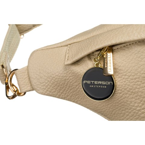 Beżowa nerka damska ze skóry ekologicznej saszetka na biodra lub na ramię crossbody Peterson