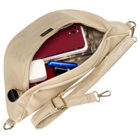 Beżowa nerka damska ze skóry ekologicznej saszetka na biodra lub na ramię crossbody Peterson