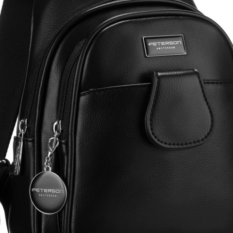 Czarna funkcjonalna saszetka damska z szerokim regulowanym paskiem nerka crossbody eko skóra Peterson