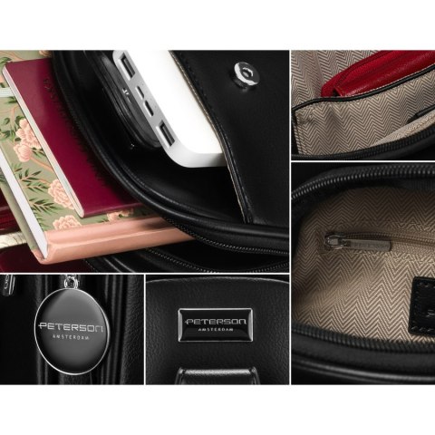 Czarna funkcjonalna saszetka damska z szerokim regulowanym paskiem nerka crossbody eko skóra Peterson