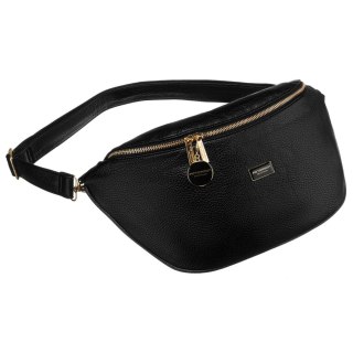 Duża czarna saszetka damska z eko skóry nerka na biodra lub na ramię crossbody Peterson