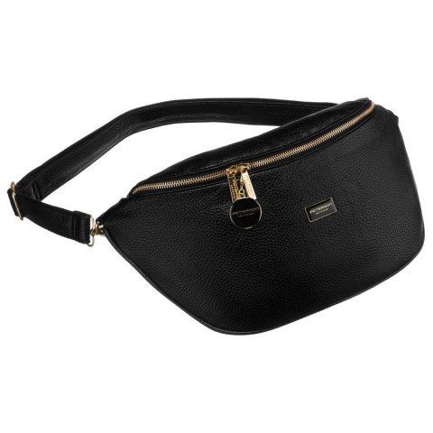 Duża czarna saszetka damska z eko skóry nerka na biodra lub na ramię crossbody Peterson
