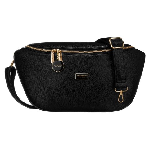 Duża czarna saszetka damska z eko skóry nerka na biodra lub na ramię crossbody Peterson