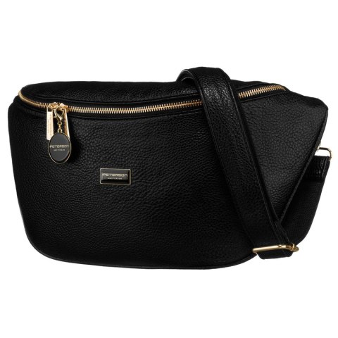 Duża czarna saszetka damska z eko skóry nerka na biodra lub na ramię crossbody Peterson