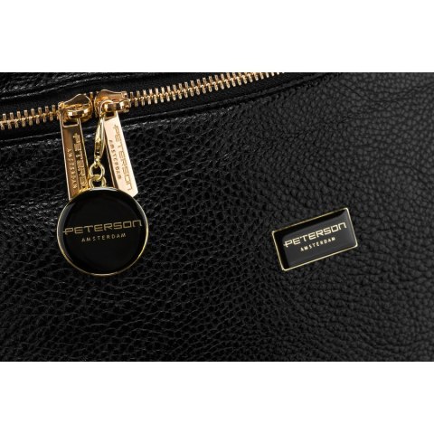 Duża czarna saszetka damska z eko skóry nerka na biodra lub na ramię crossbody Peterson