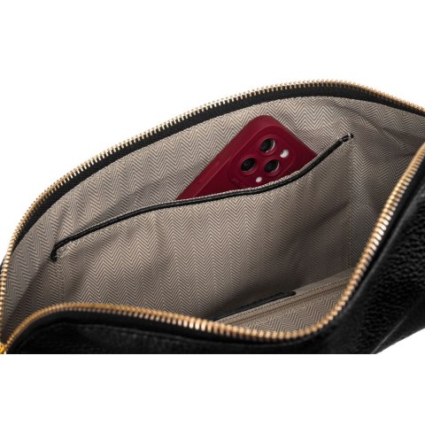 Duża czarna saszetka damska z eko skóry nerka na biodra lub na ramię crossbody Peterson