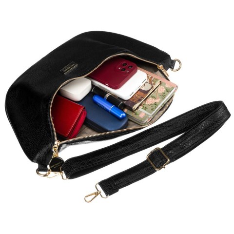 Duża czarna saszetka damska z eko skóry nerka na biodra lub na ramię crossbody Peterson