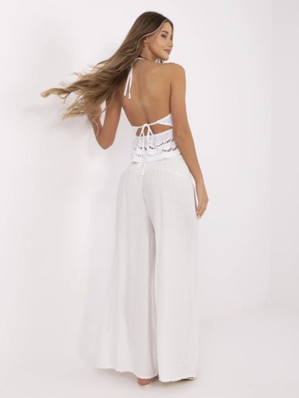 Ecru damskie spodnie palazzo z wysokim stanem – Italy Moda